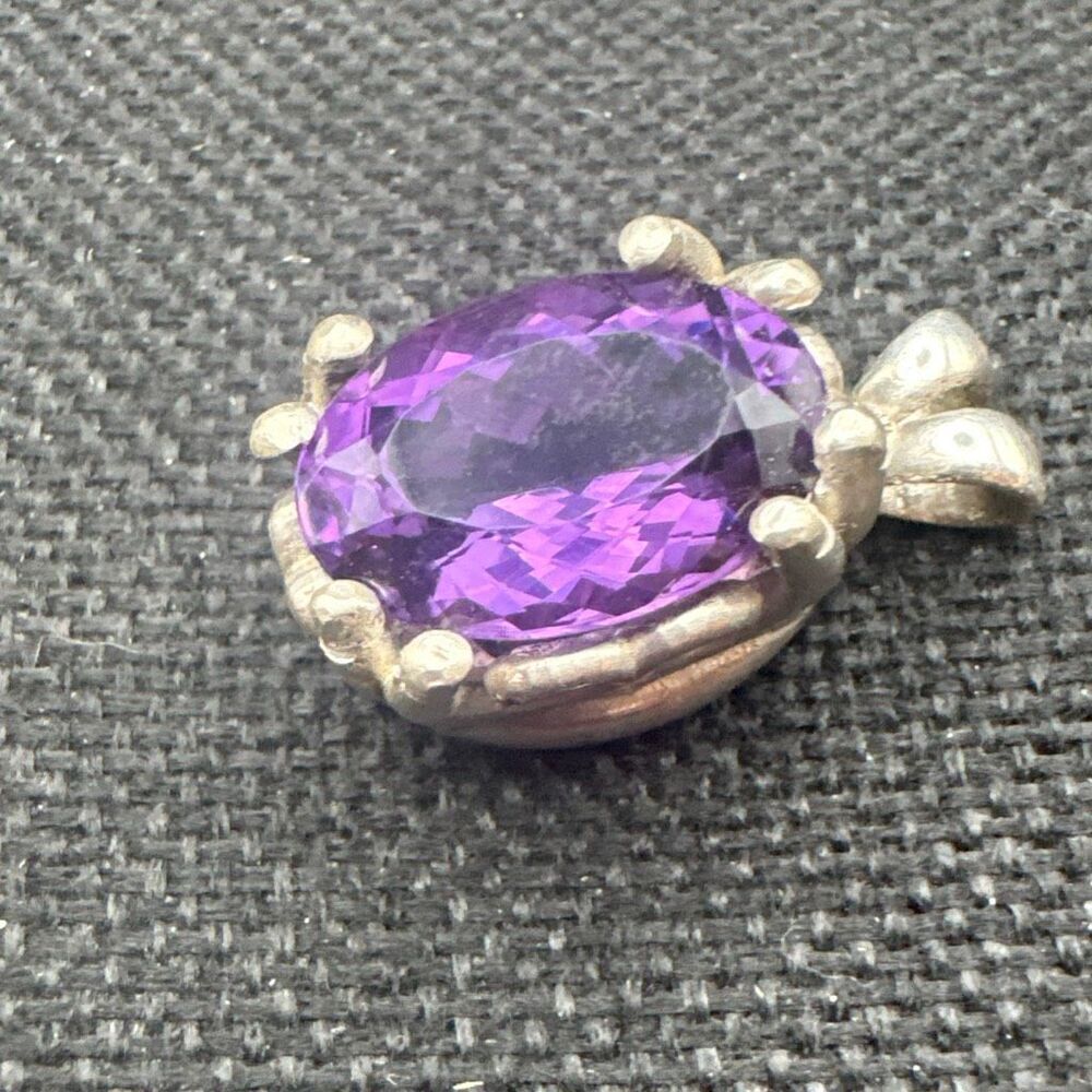 Large Amethyst Pendant Necklace, New with Tags, Sterling Silver, Handmade, Artis
